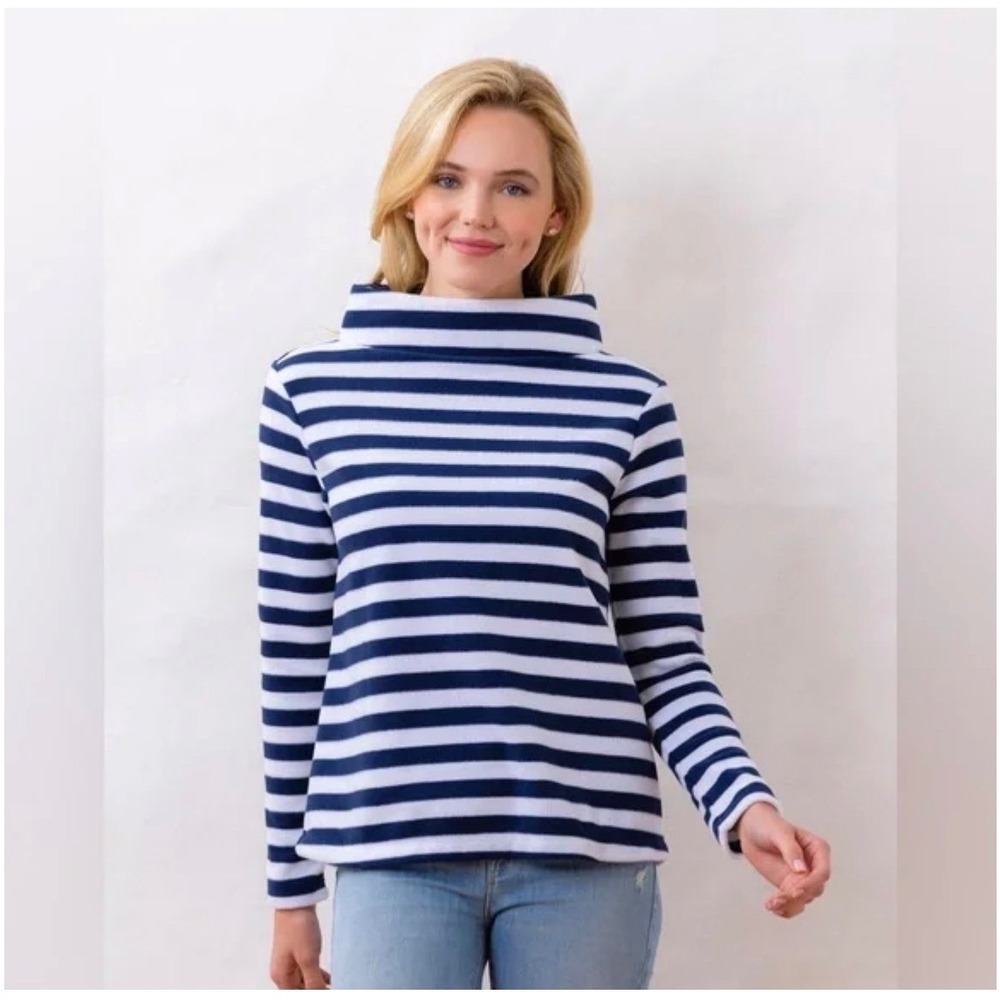 Dudley Stephens Navy White‎ Stripe Fleece Mock Neck Pullover Size S